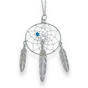 Vintage Silver Tone Turquoise Bead Feather Charm Dreamcatcher Pendant ONLY